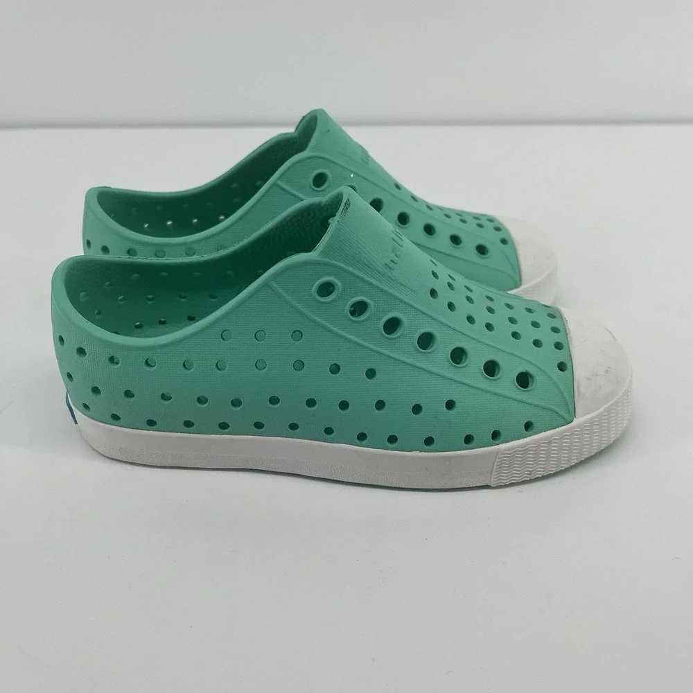 Native Jefferson Kids Fresco Green Shell White Slip On Water Shoes Sneakers C11